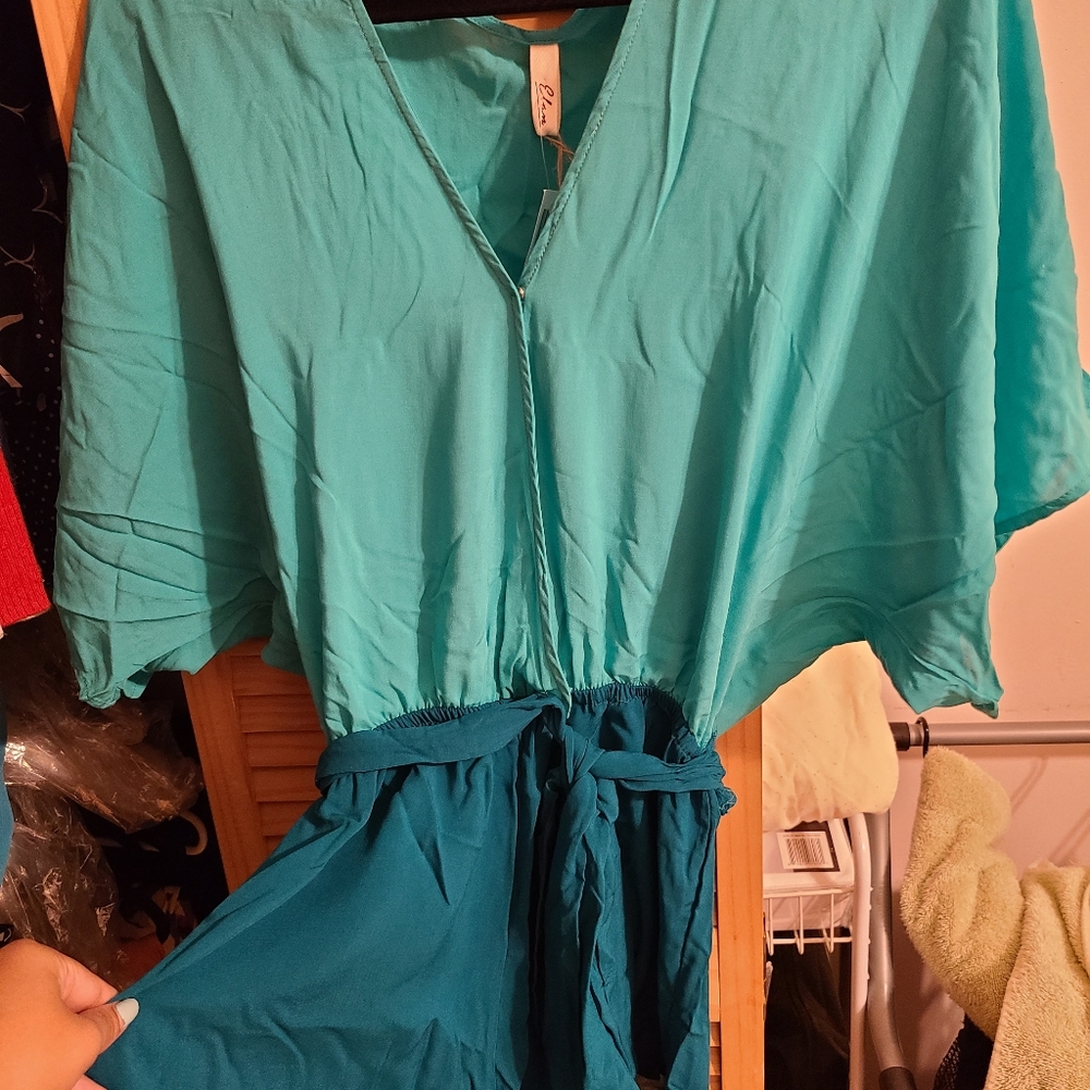 Nordstrom romper swim cover up turquoise 2tone XL
